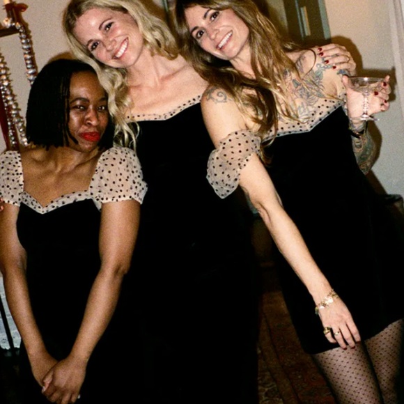 Doen Denita Black Polka Dot Velvet Dress 4 - Picture 3 of 6